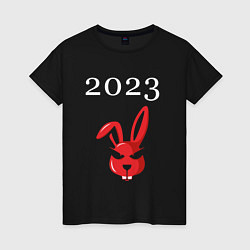 Футболка хлопковая женская Кролик 2023 суровый: символ и надпись, цвет: черный