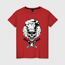 Футболка хлопковая женская The cooks skull, цвет: красный