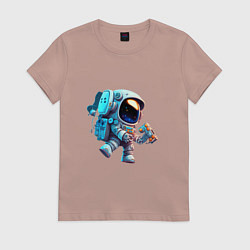 Футболка хлопковая женская Космонавт находящийся в космосе, цвет: пыльно-розовый