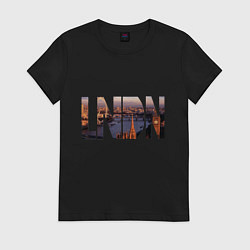 Футболка хлопковая женская Достопримечательности Лондона, цвет: черный