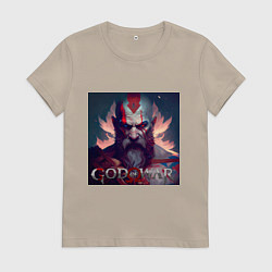 Футболка хлопковая женская Кратос, бог войны, цвет: миндальный