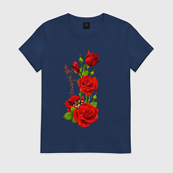Футболка хлопковая женская Прекрасная Злата - букет из роз, цвет: тёмно-синий