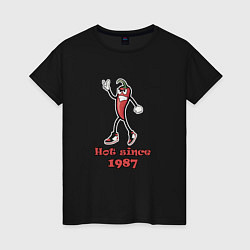 Футболка хлопковая женская Hot since 1987, цвет: черный