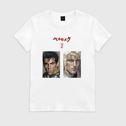Футболка хлопковая женская Оуэн Уилсон и Бен Стиллер в стиле аниме Берсерк, цвет: белый
