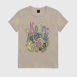 Футболка хлопковая женская Мультяшный Корн, цвет: миндальный