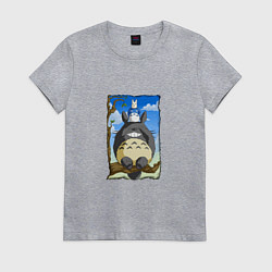Футболка хлопковая женская Тоторо на дереве, цвет: меланж
