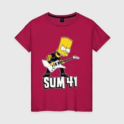 Футболка хлопковая женская Sum41 Барт Симпсон рокер, цвет: маджента
