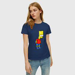 Футболка хлопковая женская Недовольный Барт, цвет: тёмно-синий — фото 2