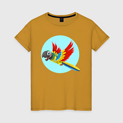 Футболка хлопковая женская Красочный попугай, цвет: горчичный