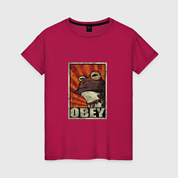 Футболка хлопковая женская Obey frog, цвет: маджента