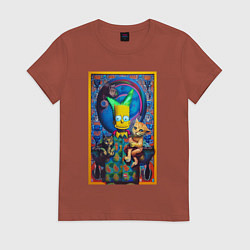 Футболка хлопковая женская Bart Simpson and cats - нейросеть - плакат, цвет: кирпичный