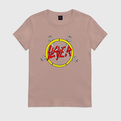 Футболка хлопковая женская Slayer rock music, цвет: пыльно-розовый
