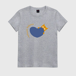 Футболка хлопковая женская Кот с сердцем для бабушки, цвет: меланж