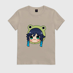 Футболка хлопковая женская Венти в шапочке лягушки, цвет: миндальный