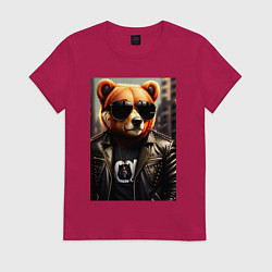 Футболка хлопковая женская Медведь рокер, цвет: маджента