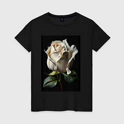 Футболка хлопковая женская Белая роза, цвет: черный