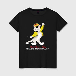 Футболка хлопковая женская Фредди Меркьюри кот, цвет: черный