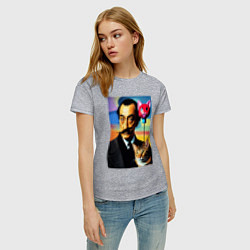 Футболка хлопковая женская Salvador Dali and cat, цвет: меланж — фото 2