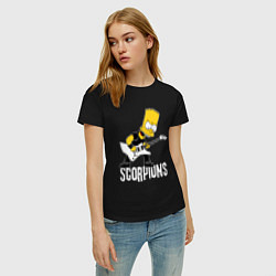 Футболка хлопковая женская Scorpions Барт Симпсон рокер, цвет: черный — фото 2