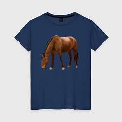 Футболка хлопковая женская Датская теплокровная лошадь, цвет: тёмно-синий