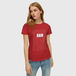 Футболка хлопковая женская Надпись rain и линии, цвет: красный — фото 2