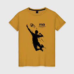 Футболка хлопковая женская FIVB - международная федерация волейбола, цвет: горчичный
