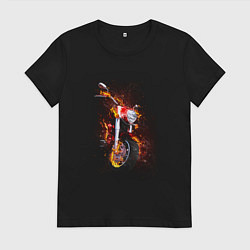 Футболка хлопковая женская Огненный мотоцикл, цвет: черный