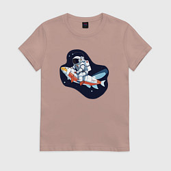 Футболка хлопковая женская Космонавт на рыбе, цвет: пыльно-розовый