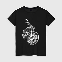 Футболка хлопковая женская Мотоцикл Yamaha, цвет: черный