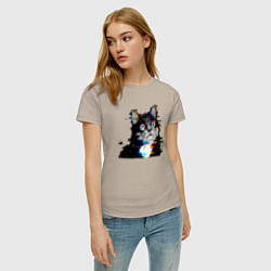 Футболка хлопковая женская Pixel cat, цвет: миндальный — фото 2