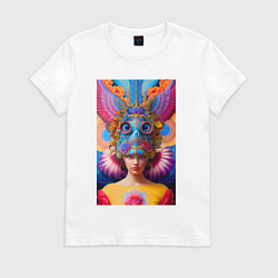 Футболка хлопковая женская Girl in an art helmet - neural network, цвет: белый