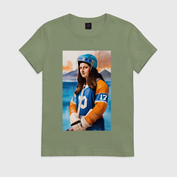 Футболка хлопковая женская Мона Лиза - крайний нападающий, цвет: авокадо