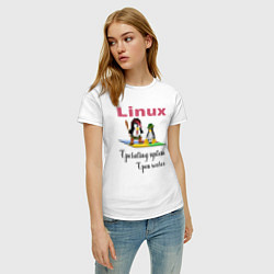Футболка хлопковая женская Линукс пингвин система, цвет: белый — фото 2