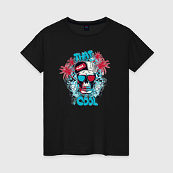 Футболка хлопковая женская Skull in colors, цвет: черный
