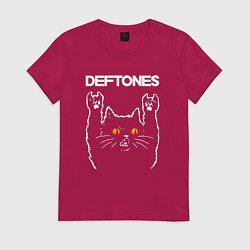 Футболка хлопковая женская Deftones rock cat, цвет: маджента