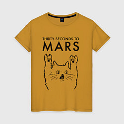 Футболка хлопковая женская Thirty Seconds to Mars - rock cat, цвет: горчичный