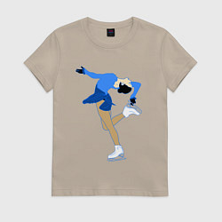 Футболка хлопковая женская Фигуристка на льду, цвет: миндальный