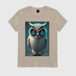 Футболка хлопковая женская Изумрудная Совушка, цвет: миндальный