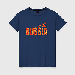 Футболка хлопковая женская Russia: в стиле хохлома, цвет: тёмно-синий