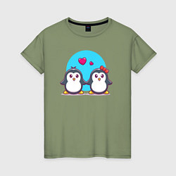 Футболка хлопковая женская Penguins love, цвет: авокадо