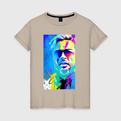 Футболка хлопковая женская Brad Pitt - sketch - pop art, цвет: миндальный