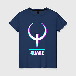 Футболка хлопковая женская Quake в стиле glitch и баги графики, цвет: тёмно-синий