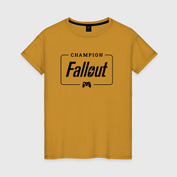 Футболка хлопковая женская Fallout gaming champion: рамка с лого и джойстиком, цвет: горчичный