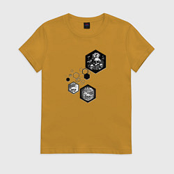 Футболка хлопковая женская Папоротники и грибы, цвет: горчичный