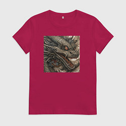 Футболка хлопковая женская Дракон в стиле Irezumi, цвет: маджента