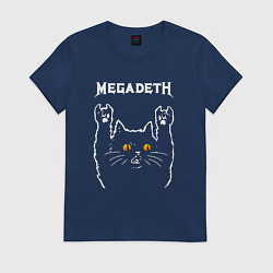 Футболка хлопковая женская Megadeth rock cat, цвет: тёмно-синий