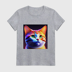 Футболка хлопковая женская Милый котик с большими глазами, цвет: меланж