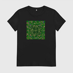 Футболка хлопковая женская Мозайка разноцветная, цвет: черный