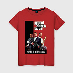 Футболка хлопковая женская Майкл, Франклин, Тревор из GTA, цвет: красный