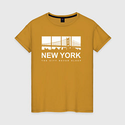 Футболка хлопковая женская Нью-Йорк Сити, цвет: горчичный